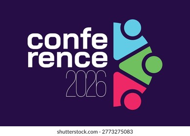 Creative conference 2026 logo with colorful abstract people shapes representing collaboration, networking, and teamwork for corporate events and business gatherings