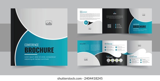 plantilla de folletos creativos de cuadras de conferencias, plantilla de folletos de tríplios cuadrados corporativos o diseño de tríplios de negocios modernos. Diseño creativo de plantillas de folletos triplicados para cuadras de negocio