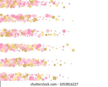 Creative confetti circle decoration for card background, holiday vector illustration. Childish color round confetti dots, circles chaotic scatter, trendy rich bokeh background.