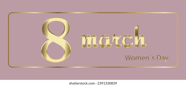 Creative congratulations on March 8th in golden style. Vector illustration.