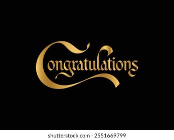 Creative Congratulations Text , Gold Calligraphy Congrats Design, Golden Gradient Celebration Sign, Stylish Congratulations Typography