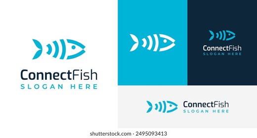 Creative Connect Internet Fish Fishing Technology Logo Design Branding Template