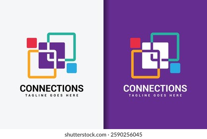 Creative Connections Logo Design. Abstract Colorful Square Shape Combination. Usable For Brand and Tech Company. Vector Logo Illustration.