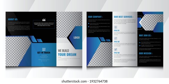 Creative Construction Business Tri Fold brochure design. Construction, Real Estate, Builders Company Tri Fold Brochure, Leaflet, Poster.