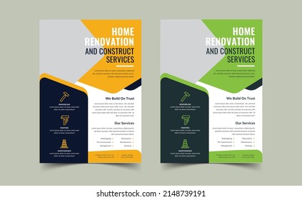Creative Construction Flyer Template Design, Corporate construction tools cover a4 flyer template, Renovation Flyer, a4 poster, Vector