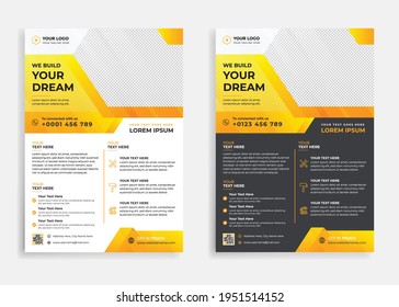 Creative construction tools cover A4 template for a report and brochure design, flyer, leaflets decoration for printing and presentation