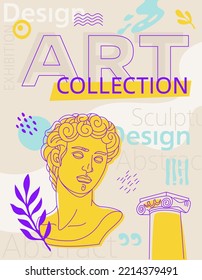 Creative contemporary art poster, art collection, classical sculpture. For exhibition, culture, music and design. Vector illustration.eps