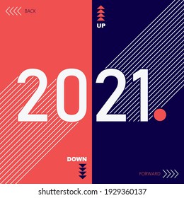 Creativo concepto contemporáneo de la plantilla de diseño de afiches de Año Nuevo Feliz 2021 con el logo de tipografía 2021. Fondos de moda minimalistas para marca, banner, portada, tarjeta de saludo