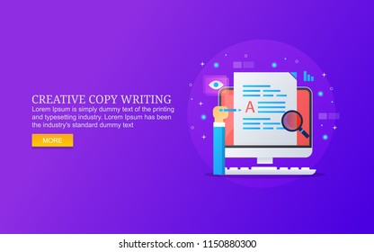Creative content, Copy writing, Content development flat vector banner with icons and texts