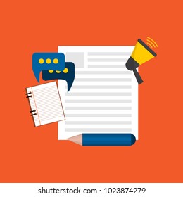 Creative Content  Writing, Blogging Post, Digital Media Flat Vector Illustration