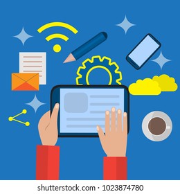 Creative Content  Writing, Blogging Post, Digital Media Flat Vector Illustration