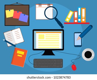 Creative Content  Writing, Blogging Post, Digital Media Flat Vector Illustration