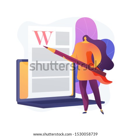 Creative content writing. Copywriting, blogging, Internet marketing. Article text editing and publishing. Online documents. Writer, editor character. Vector isolated concept metaphor illustration