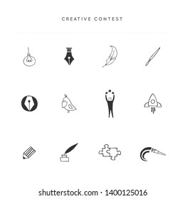 Creative Contest theme. Set of vector hand drawn icons. For business identity and branding, for writers, designers and artists, for blogs and websites.
