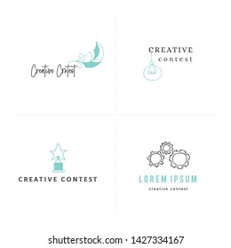 Creative contest. Vector set of premade logo templates with colored hand drawn icons. For business identity and branding, for blogs and websites, for writers, designers and artists.