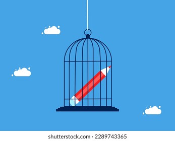 Creative control. A pencil stuck in a birdcage. business concept