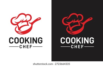 Creative cooking chef logo design template illustration. Abstract hat chef with pan symbol vector design icon