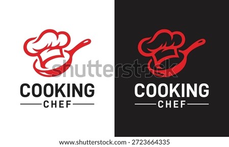 Creative cooking chef logo design template illustration. Abstract hat chef with pan symbol vector design icon