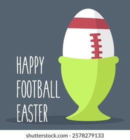 creative cool american football game logo vector isolated for postcard flat design in egg cup cartoon. happy easter idea print graphic symbol for concept sport. ball in basket egg for holiday spring