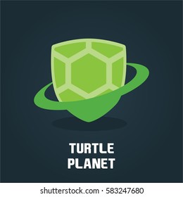 creative and cool green and colorful turtle planet logo for company business shirt and organization in black background