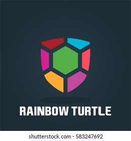 creative and cool green and colorful turtle rainbow logo for company business shirt and organization in black background