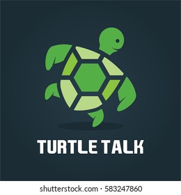creative and cool green and colorful turtle talk logo for company business shirt and organization in black background