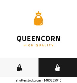 A creative corn seed with crown (king  or queen) to conveys high quality corn seed. suitable for seed logo or farm logo