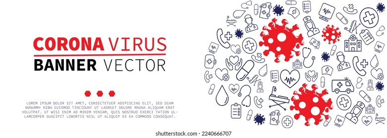 Creative (Corona virus -2019-nCoV ) Banner Word with helth and medical Icons ,Vector illustration