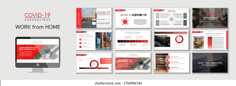 Creative (Corona virus -2019-nCoV ) Set of business plan presentation. Easy use in web modern flat blog posts or office, For app, digital display style in quarantine. Coronavirus theme. A4 