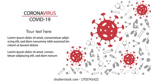 Creative Coronavirus (Covid-19, SARS-CoV-2)  Banner Word with Icons ,Vector illustration.