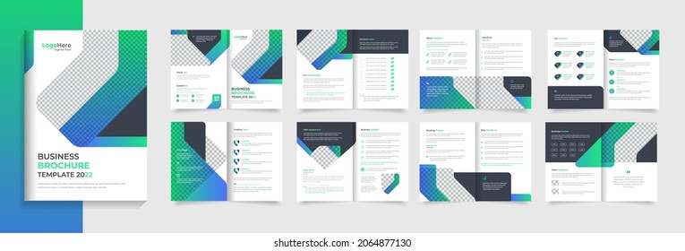 Creative Corporate Brochure Design Template With Green Blue Color Shapes For Business Profile