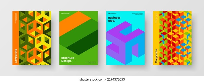 Creative corporate brochure design vector layout bundle. Original geometric pattern booklet concept collection.
