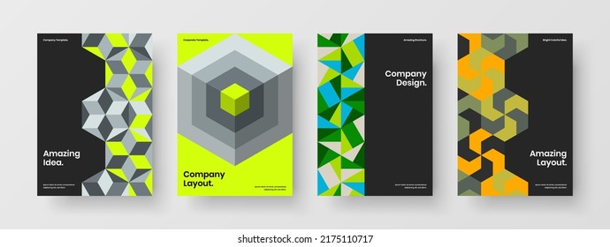Creative corporate brochure vector design illustration composition. Amazing mosaic hexagons journal cover concept bundle.