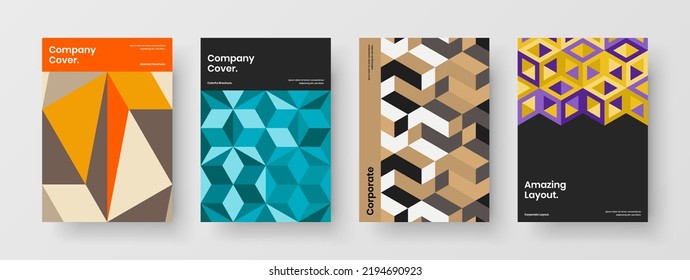 Creative corporate brochure vector design layout bundle. Simple geometric shapes annual report template composition.