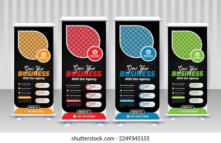 Creative corporate business agency standee x rollup pullup signage retractable banner design vector template for branding and marketing with multiple color version red blue orange green