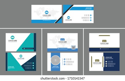 Creative Corporate Business Card Bundle Design with qr code place holder.