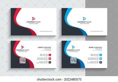 Creative Corporate Business Card. This Name Card Comes In Two Different Color Versions (Red and Blue) - Corporate Identity Template.