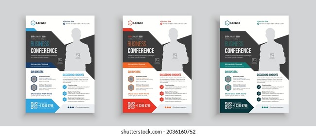 Creative corporate business conference flyer template with clean design. Brochure design, cover modern layout, annual report, poster, flyer in A4 with colorful shapes for market with light background