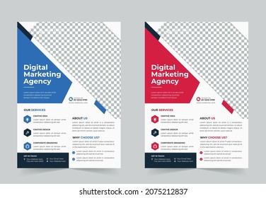 Creative corporate business flyer template design set or a4 flyer template with blue, green, red, and yellow colors. marketing, business proposal, flyer design template