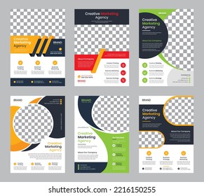 Creative Corporate Business Flyer Template Design. 6 Leaflet Brochure Poster Vector Illustrator. For Marketing, Business Proposal, Advertise, Annual Report, Promotion, Book Cover, Education