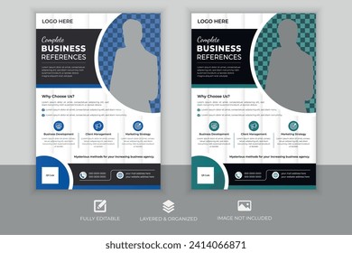 Plantilla de folleto empresarial creativa, forma geométrica utilizada para el diseño de afiches empresariales, paquete editable de volante colorido, plantilla de diseño de broacher de material impreso de marketing.