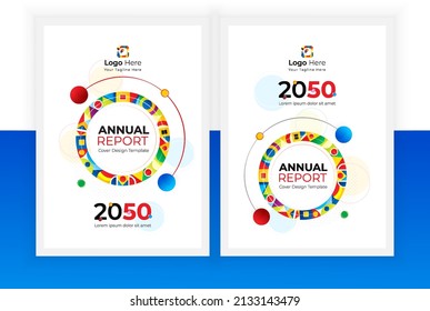 Creative Corporate Business Professional Colorful Mosaic Retro Round Shape Brochure Annual Report Book Cover Template Set With Creative Round Shapes