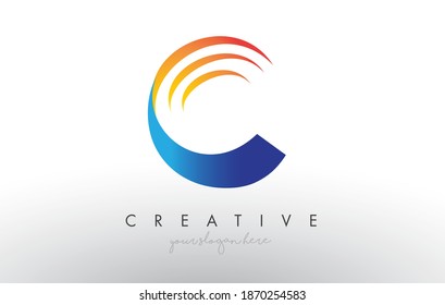 Creative Corporate C Letter Logo Icon Design With Blue and Yellow Vector Illustration and Swoosh Slice Lines.