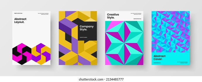 Creative corporate cover A4 design vector concept collection. Abstract mosaic pattern postcard illustration bundle.