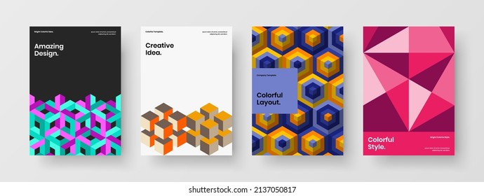 Creative corporate cover A4 vector design concept composition. Vivid geometric shapes company identity template collection.