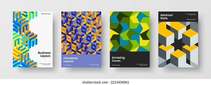 Creative corporate cover A4 vector design template composition. Multicolored mosaic tiles postcard layout bundle.