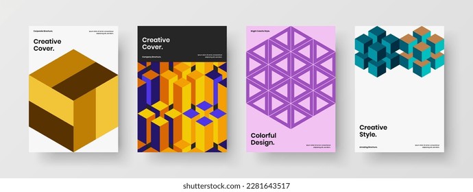 Creative corporate cover A4 vector design illustration bundle. Abstract mosaic hexagons company identity template composition.