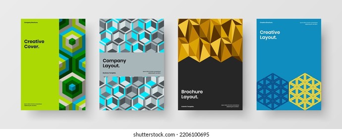 Composición creativa de ilustraciones de diseño de vectores de portada corporativa. Conjunto de diseño de postales de mosaicos multicolores.