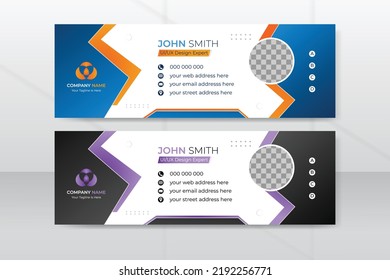 Creative and corporate email signature design template or personal social media cover author footer with header and photo space
