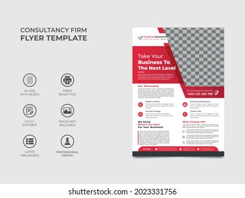 creative corporate flyer template design with one image placement, red gradient color used in the template. well organized, fully editable eye catchy design. vector international a4 size, eps 10